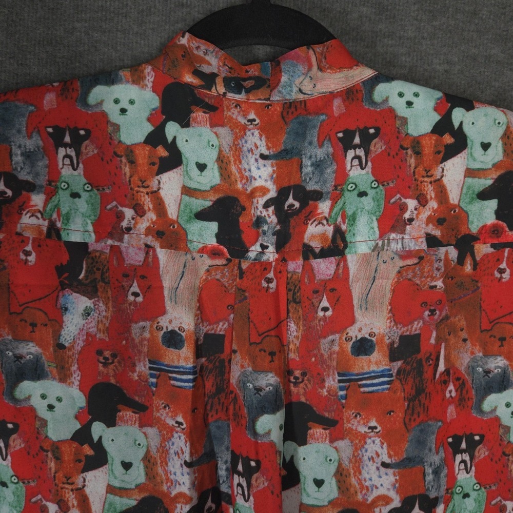 LaVieLente XL Sleeveless Dog Print Blouse Colorful Art Button Front Teacher - Picture 8 of 12